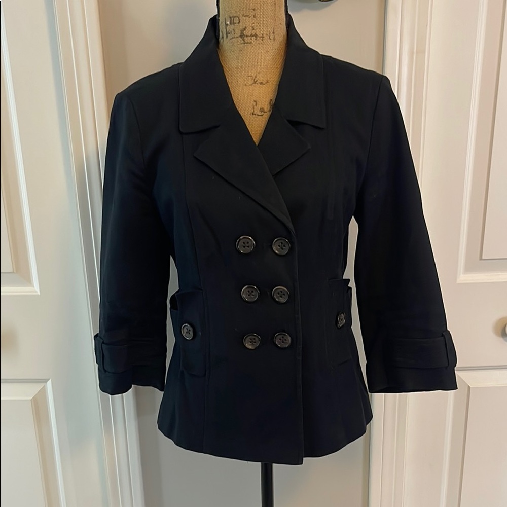 Banana Republic Black Pea Coat with Notched Lapel and Tailored Fit